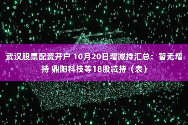 武汉股票配资开户 10月20日增减持汇总：暂无增持 鼎阳科技等18股减持（表）